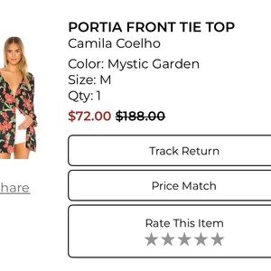 Camila Coelho Floral Tie Front Blouse - Black and Pink